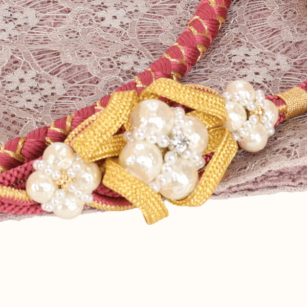 【販売】振袖小物3点 Aセット パープル/パール/レース系.