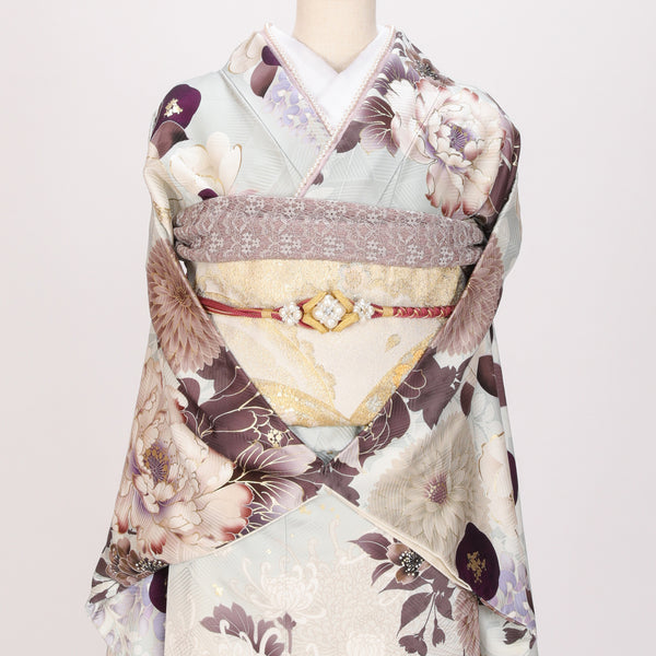 【販売】振袖小物3点 Aセット パープル/パール/レース系.