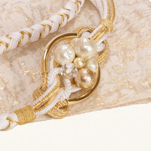 【販売】振袖小物3点 Bセット ホワイト/ゴールド/パール系.