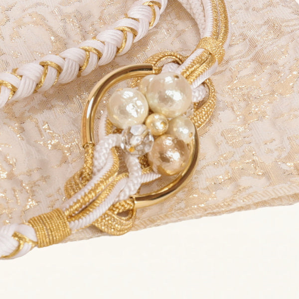 【販売】振袖小物3点 Bセット ホワイト/ゴールド/パール系.