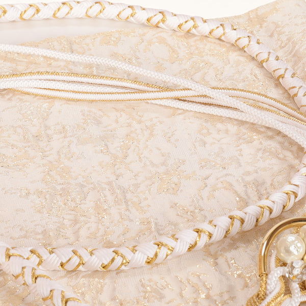 【販売】振袖小物3点 Bセット ホワイト/ゴールド/パール系.