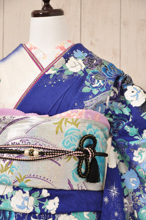 FR-009　青地グリッター 桂由美  　振袖