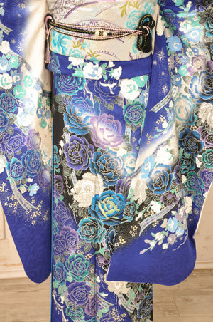 FR-009　青地グリッター 桂由美  　振袖