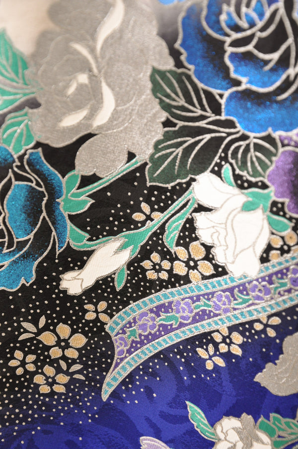 FR-009　青地グリッター 桂由美  　振袖