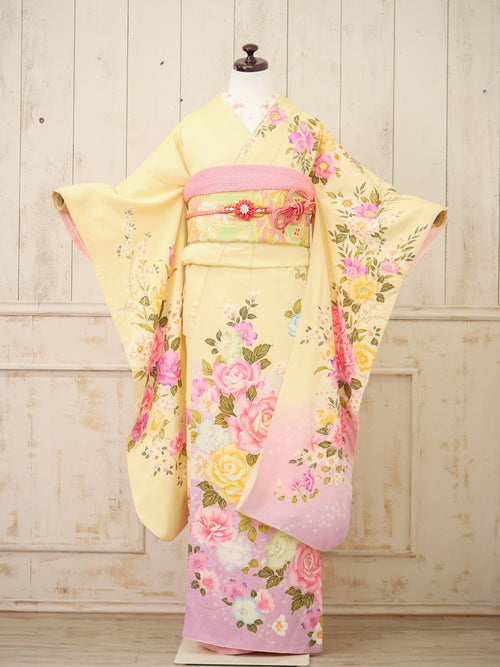 FI-008　黄色×ピンク薔薇　振袖