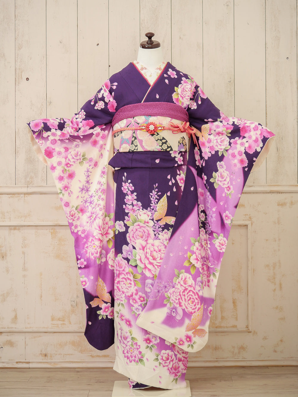 FI-012　紫地ピンク花蝶　振袖