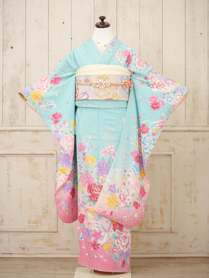 FI-038　水彩ローズ・スカイドリーム　振袖