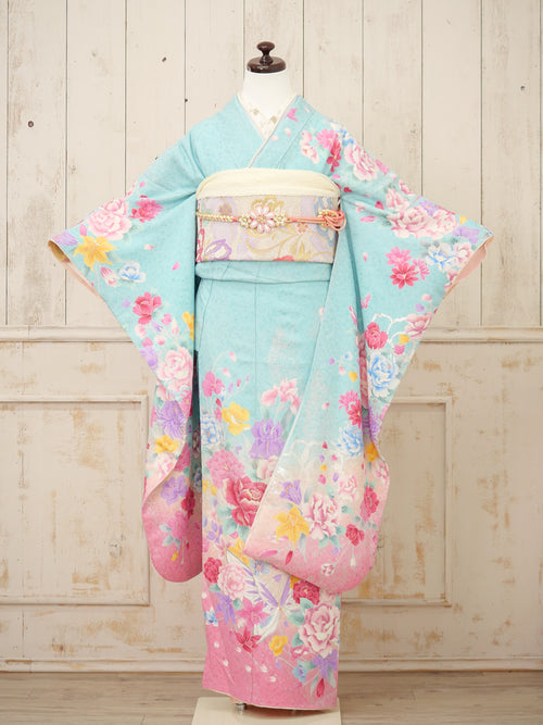 FI-038　水彩ローズ・スカイドリーム　振袖