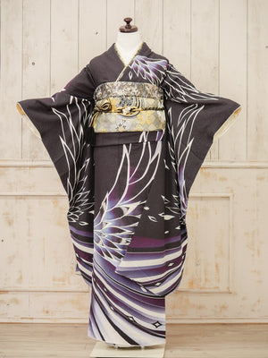 FI-040　飛翔の翼・紫黒グラデ　振袖