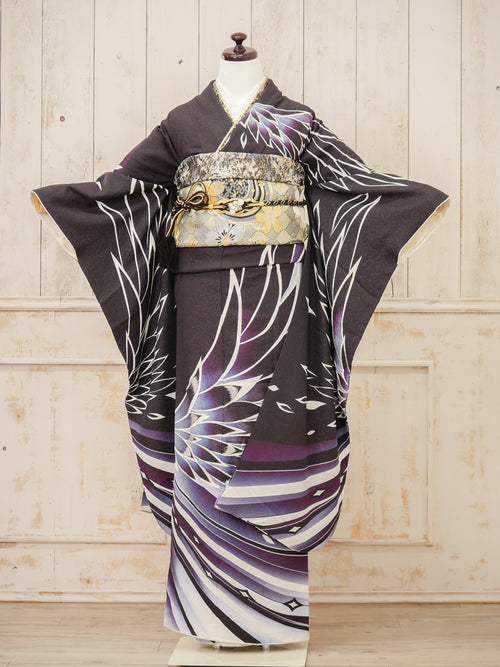 FI-040　飛翔の翼・紫黒グラデ　振袖