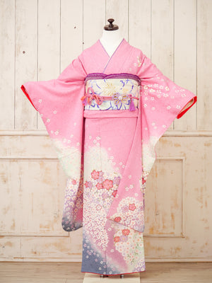 FK-014　ピンク地白小花　振袖.