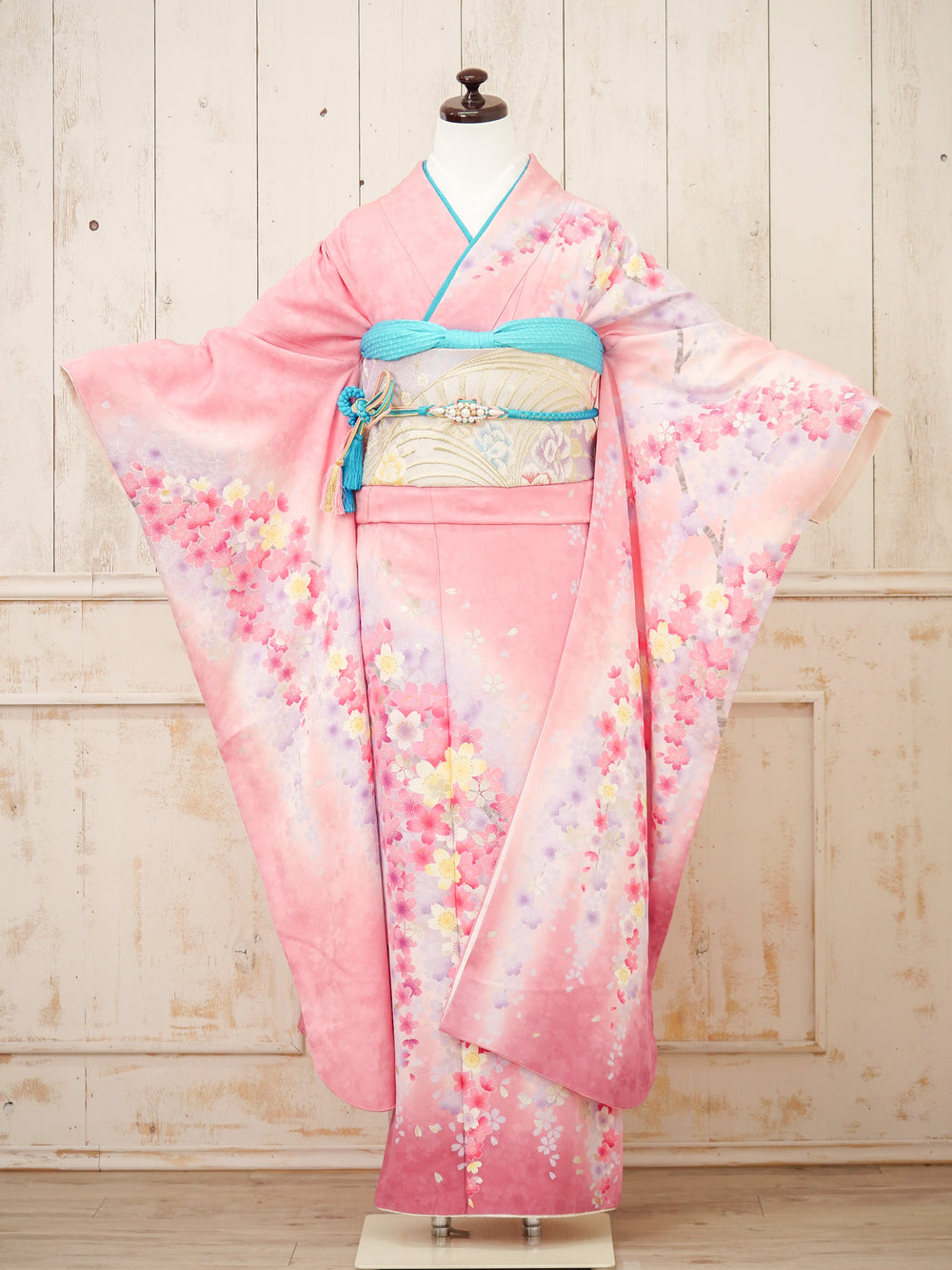 FK-017　ピンク地枝垂れ桜　振袖.