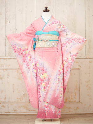 FK-017　ピンク地枝垂れ桜　振袖.