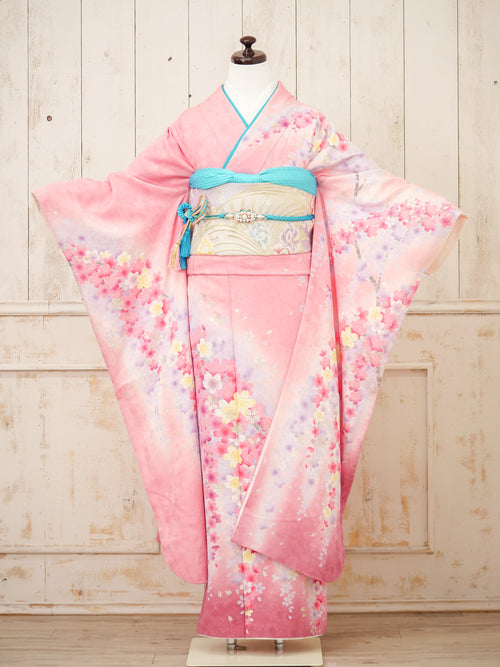 FK-017　ピンク地枝垂れ桜　振袖.