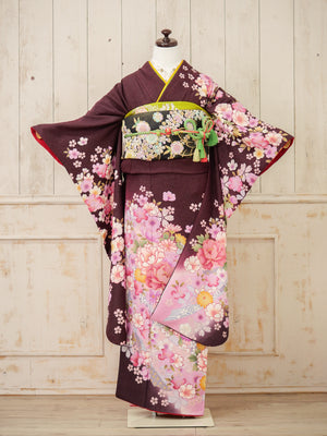 FK-018　紫時ピンク花　振袖.