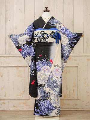 FK-022　黒地青菊　振袖.