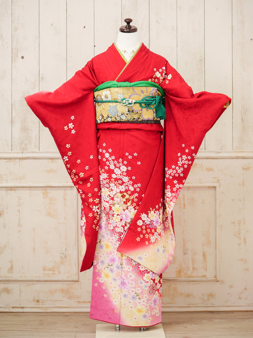 FK-024　赤地白小花　振袖.