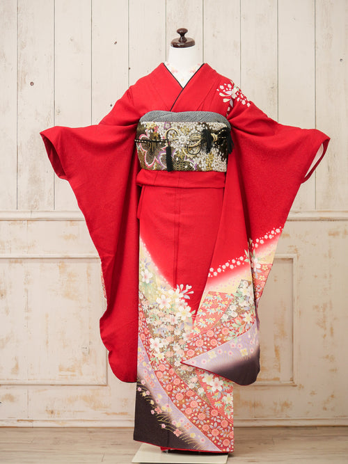 FK-028　赤地花波　振袖.