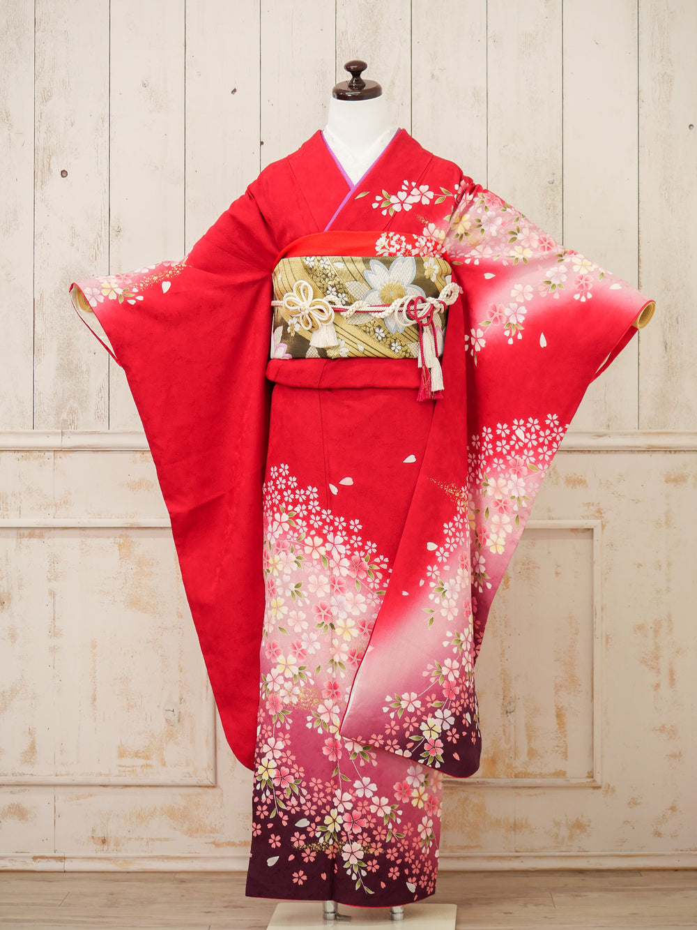 FK-029　赤地枝垂れ桜　振袖.