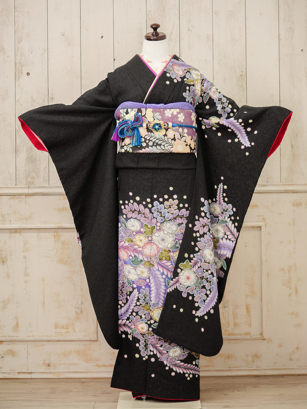FK-034　黒地パープル　振袖.