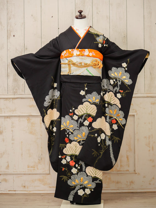 FK-037　黒地松　振袖.