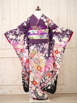 FK-050　紫地ピンク花　振袖.