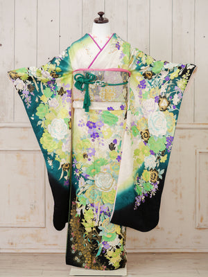 FR-006　白地グリーン 桂由美　振袖