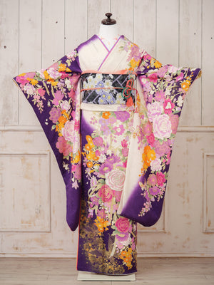 FR-008　白地パープル 桂由美　振袖