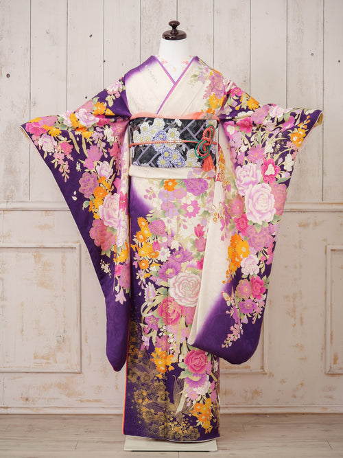 FR-008　白地パープル 桂由美　振袖