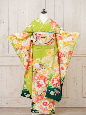 FR-011　黄緑地古典　振袖