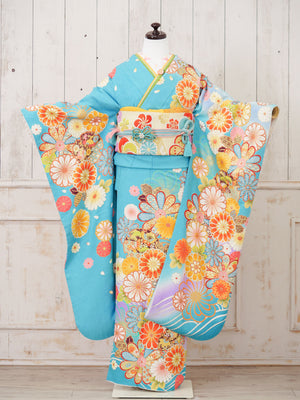 FR-012　水色地オレンジ　振袖