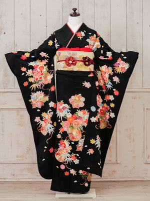 FR-028　黒地花籠　振袖