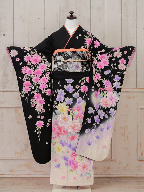 FR-031　黒地ピンク　振袖