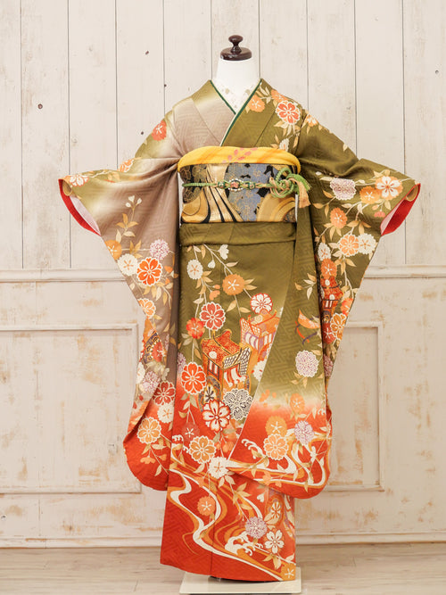 FR-054   抹茶地御所車　振袖