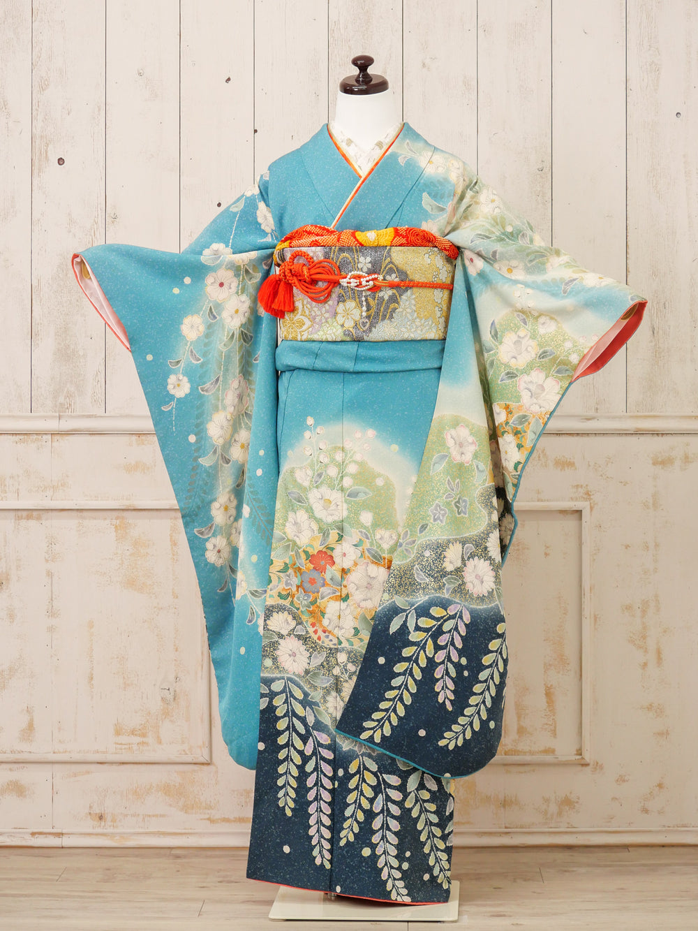 FR-069　青緑地枝垂れ桜　振袖
