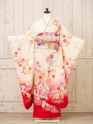 FR-089　白地ピンク小花波　振袖