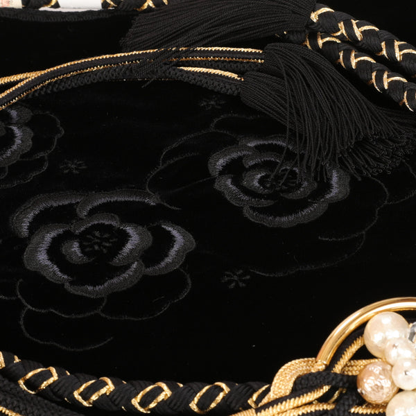 【販売】振袖小物3点 Fセット 黒/ゴールド/クラシカル.