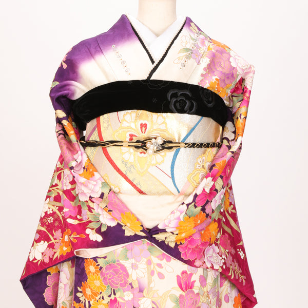 【販売】振袖小物3点 Fセット 黒/ゴールド/クラシカル.