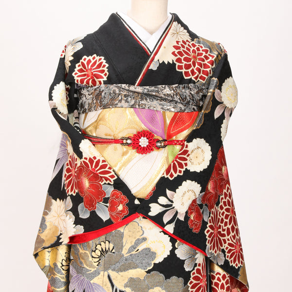 【販売】振袖小物3点 Gセット 赤/黒/和モダン.