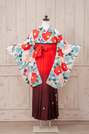 KR-044/白地椿梅　卒業袴　仙台　宮城