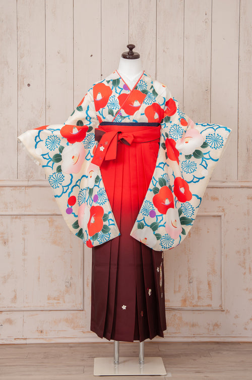 KR-044/白地椿梅　卒業袴　仙台　宮城