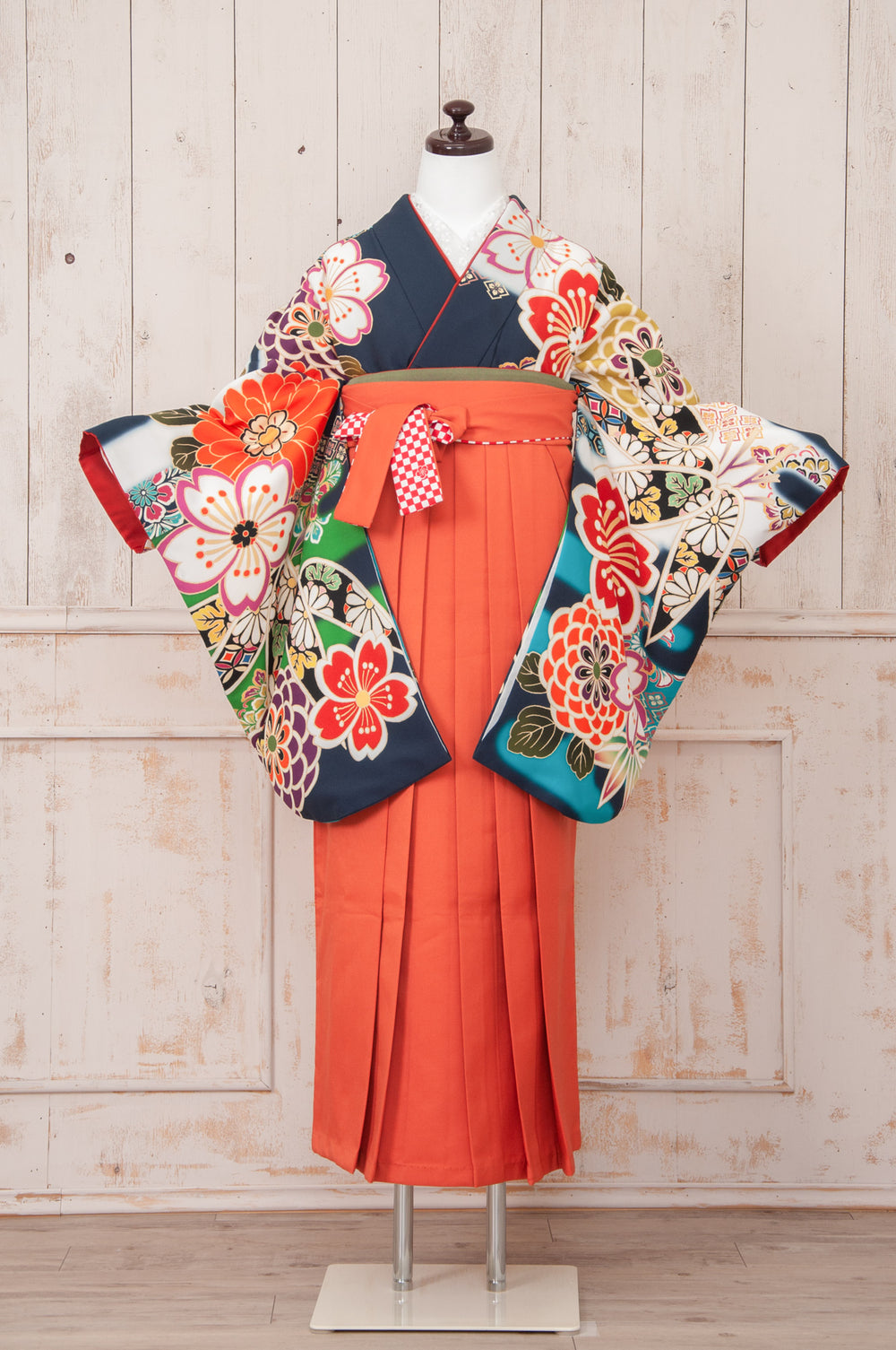 KR-045/紺地笹流水　卒業袴　仙台　宮城