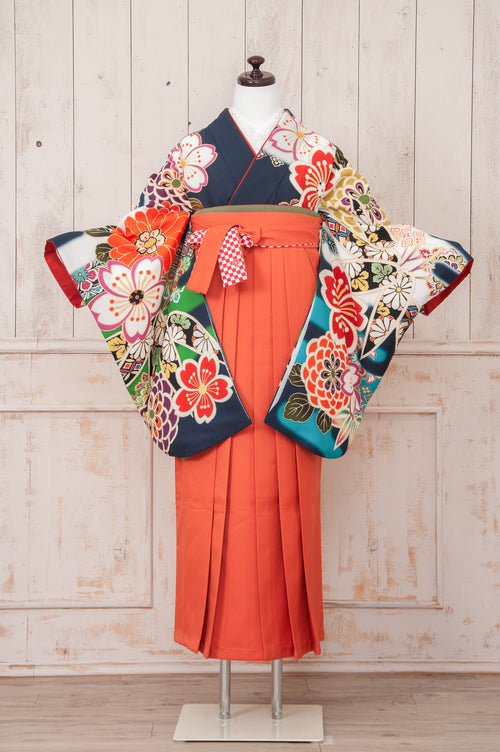 KR-045/紺地笹流水　卒業袴　仙台　宮城