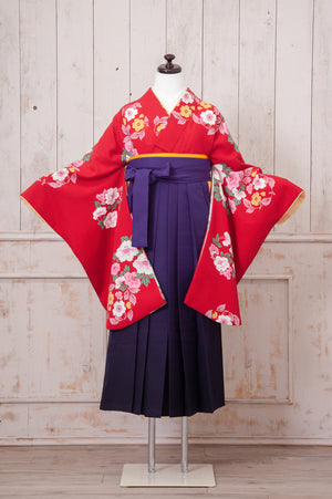 KR-076/赤地に花輪　卒業袴　仙台　宮城