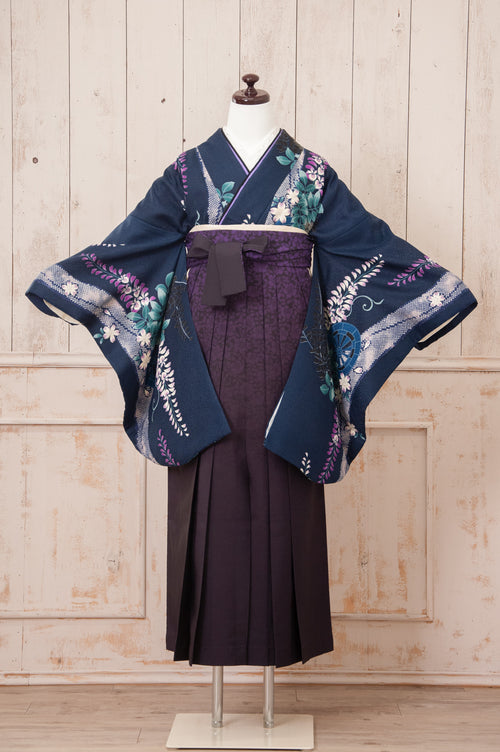 KR-089/紺地藤柄　卒業袴　仙台　宮城