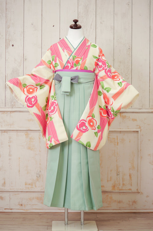 KR-110/椿矢絣クリームピンク　卒業袴　仙台　宮城