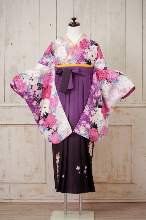 KR-115/白地ピンク牡丹　卒業袴　仙台　味噌