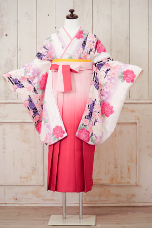 KR-121/白地ピンク牡丹　卒業袴　仙台　宮城