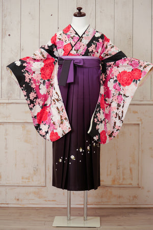 KR-125/黒地ピンク牡丹　卒業袴　仙台　宮城