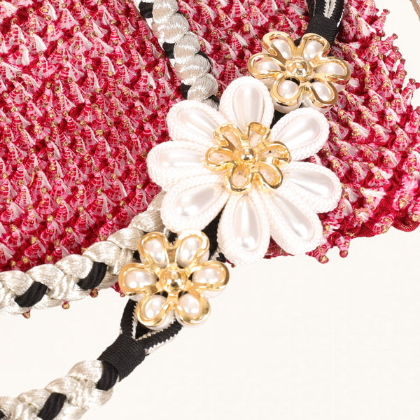 【販売】振袖小物3点 Lセット ワインレッド/シルバー/豪華.